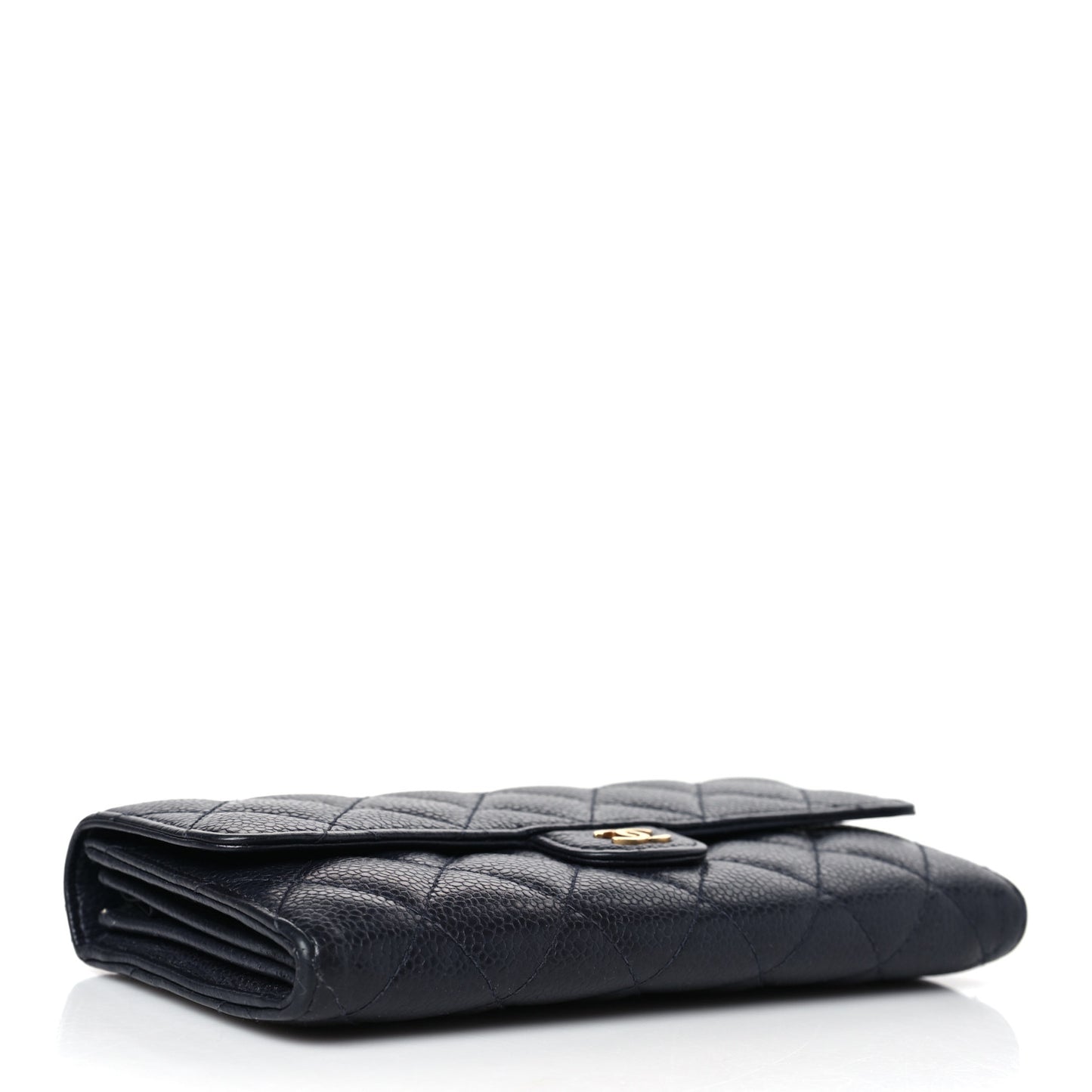 Caviar Quilted Large Gusset Flap Wallet Navy