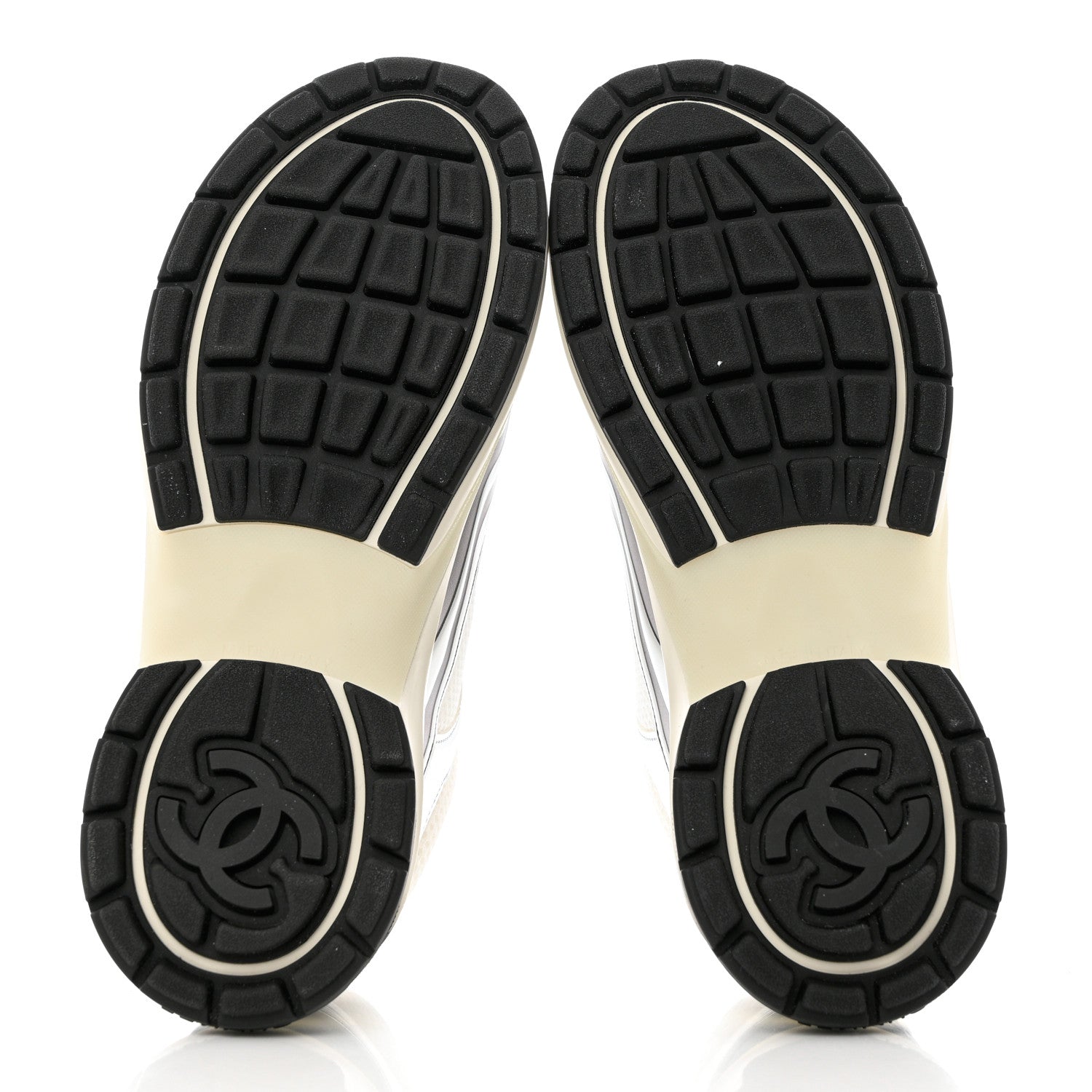 Chanel Fabric Laminated Calfskin Stretch CC Sneakers 38.5 White Silver 5 of 9