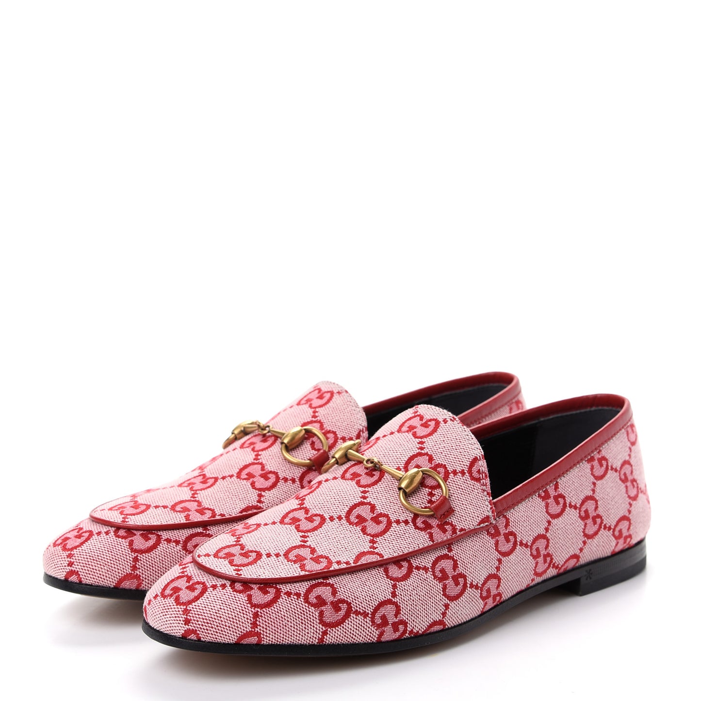 Canvas GG Monogram Horsebit Womens Jordaan Loafers 36 Gardenia Hibiscus Red