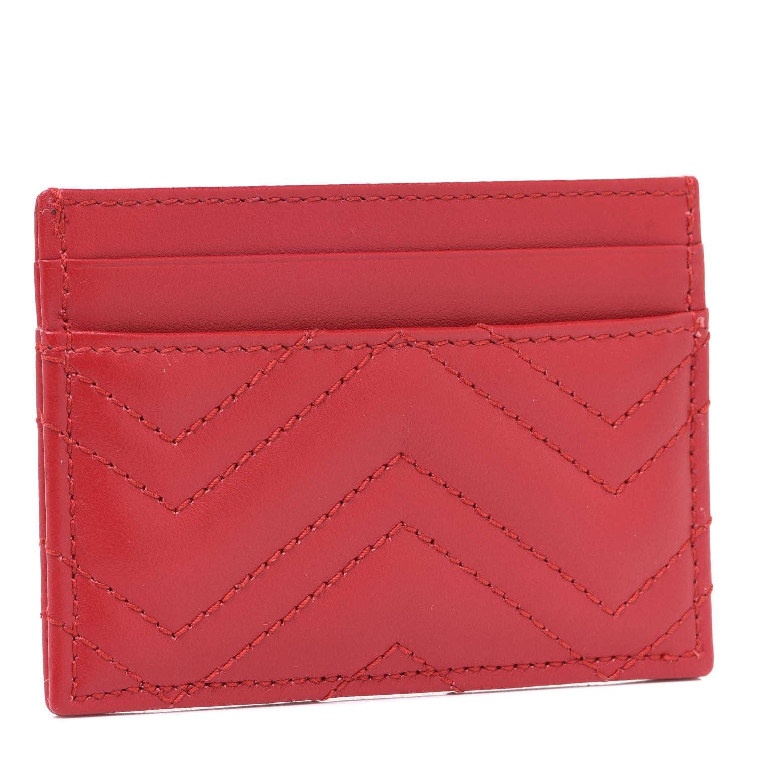 Gucci Calfskin Matelasse GG Marmont Card Holder Hibiscus Red 3 of 8