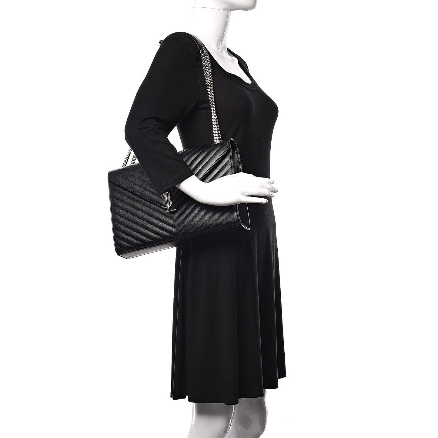Grain De Poudre Matelasse Chevron Large Monogram Satchel Black