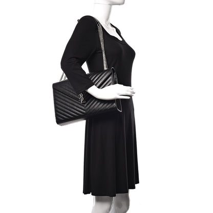 Saint Laurent Grain De Poudre Matelasse Chevron Large Monogram Satchel Black 2 of 9