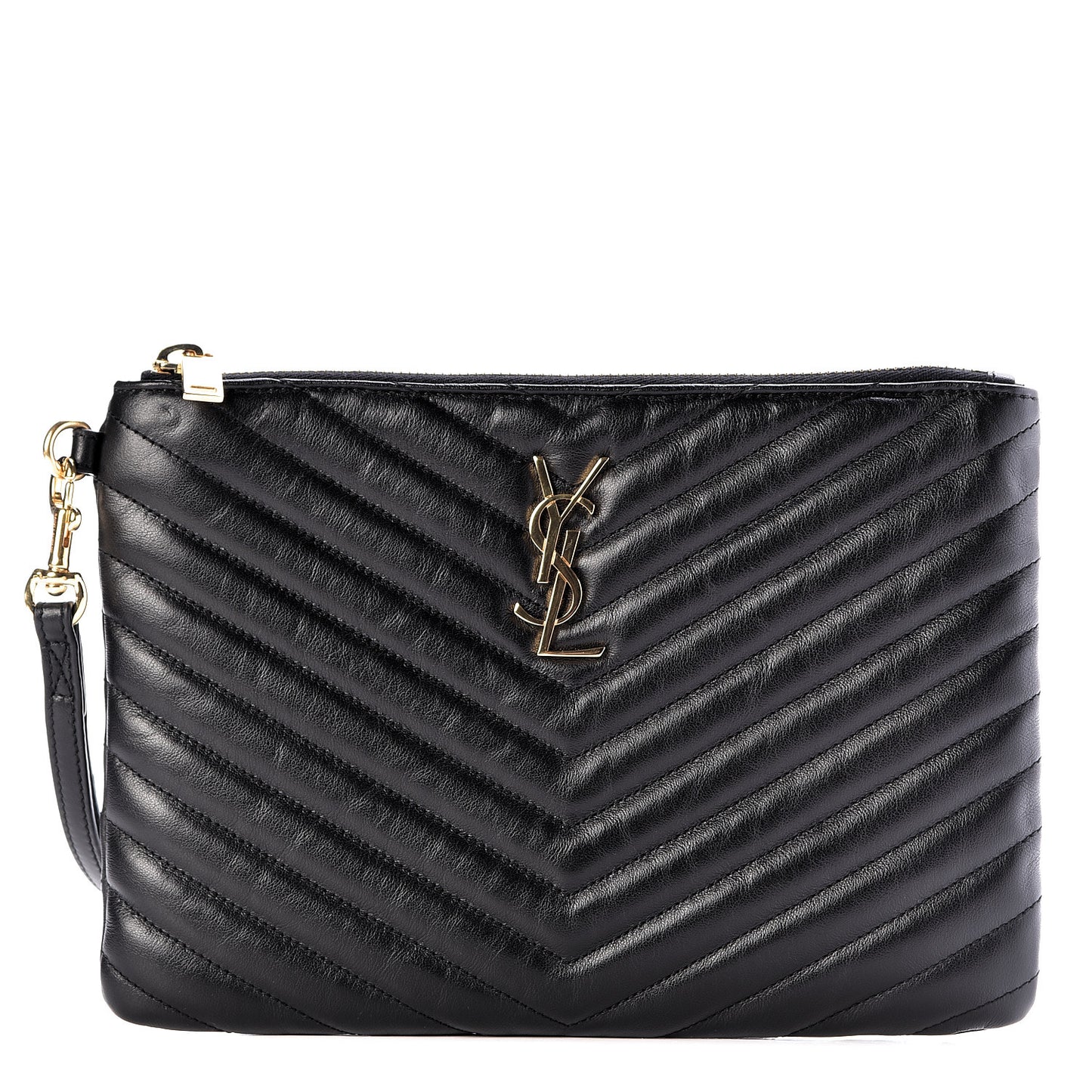 Calfskin Matelasse Chevron Monogram A5 Wristlet Black