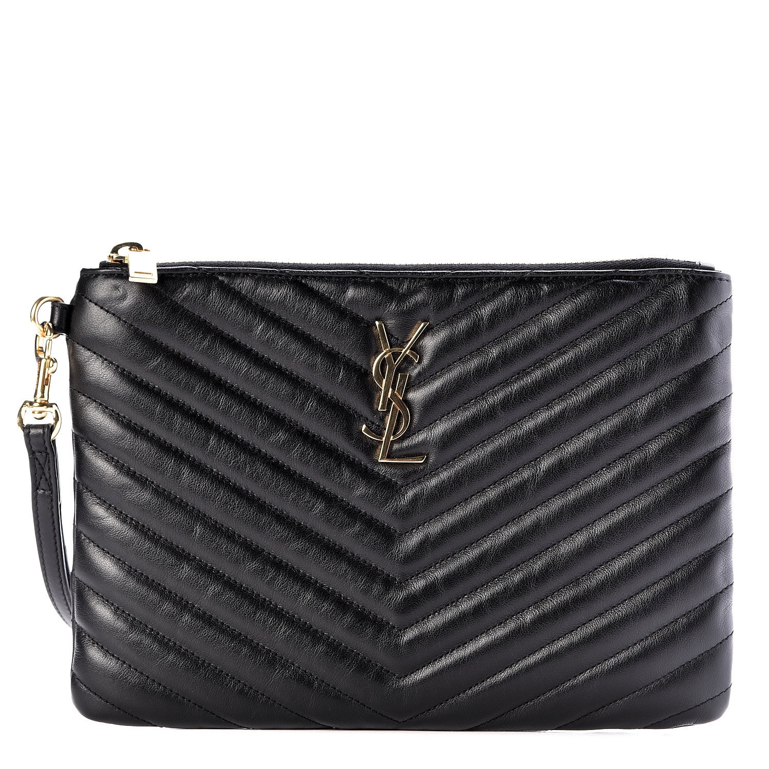 Saint Laurent Calfskin Matelasse Chevron Monogram A5 Wristlet Black 1 of 8