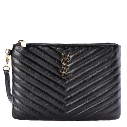 Saint Laurent Calfskin Matelasse Chevron Monogram A5 Wristlet Black 1 of 8