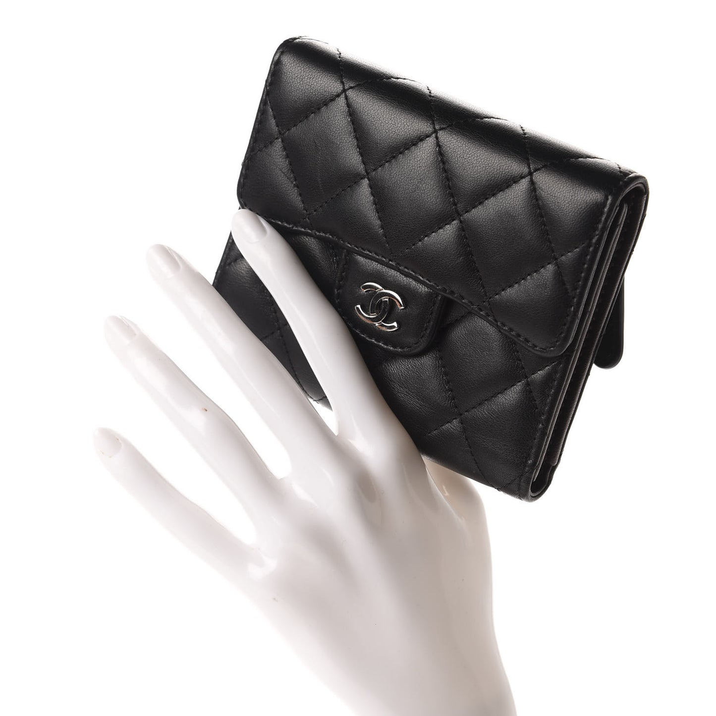 Lambskin Quilted Compact Flap Wallet Black