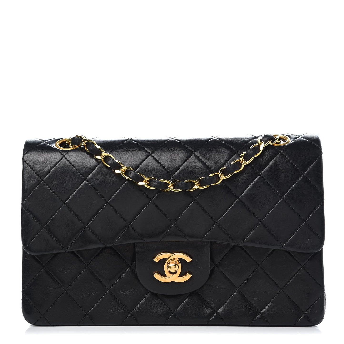 Lambskin Quilted Small Double Flap Black