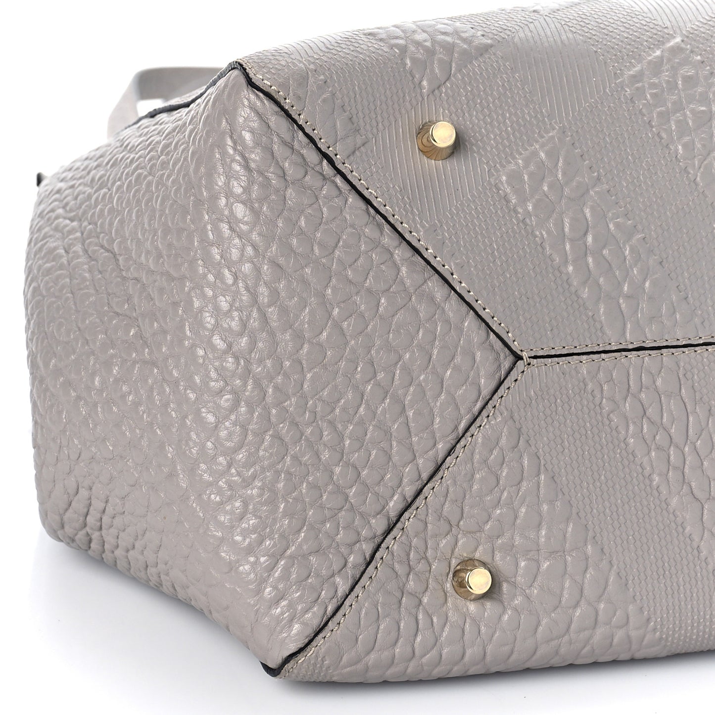 Signature Grain Calfskin Check Embossed Small Canterbury Tote Stone White