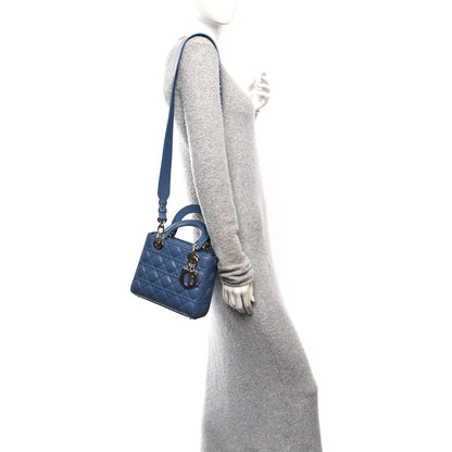 Christian Dior Lambskin Cannage Small My ABCDior Lady Dior Blue Denim 2 of 11