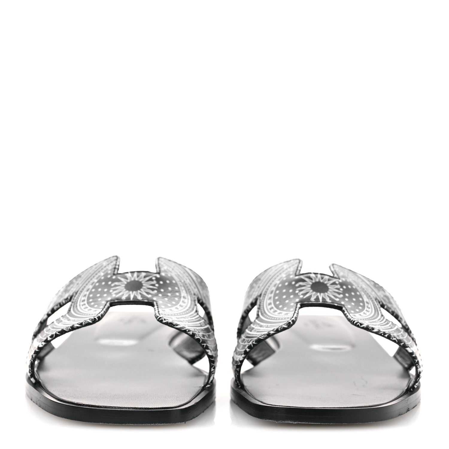 Hermes Calfskin Astrologie Bandana Oran Sandals 38 Black White 3 of 12
