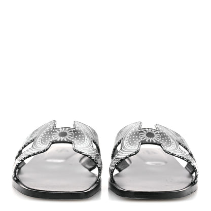 Hermes Calfskin Astrologie Bandana Oran Sandals 38 Black White 3 of 12