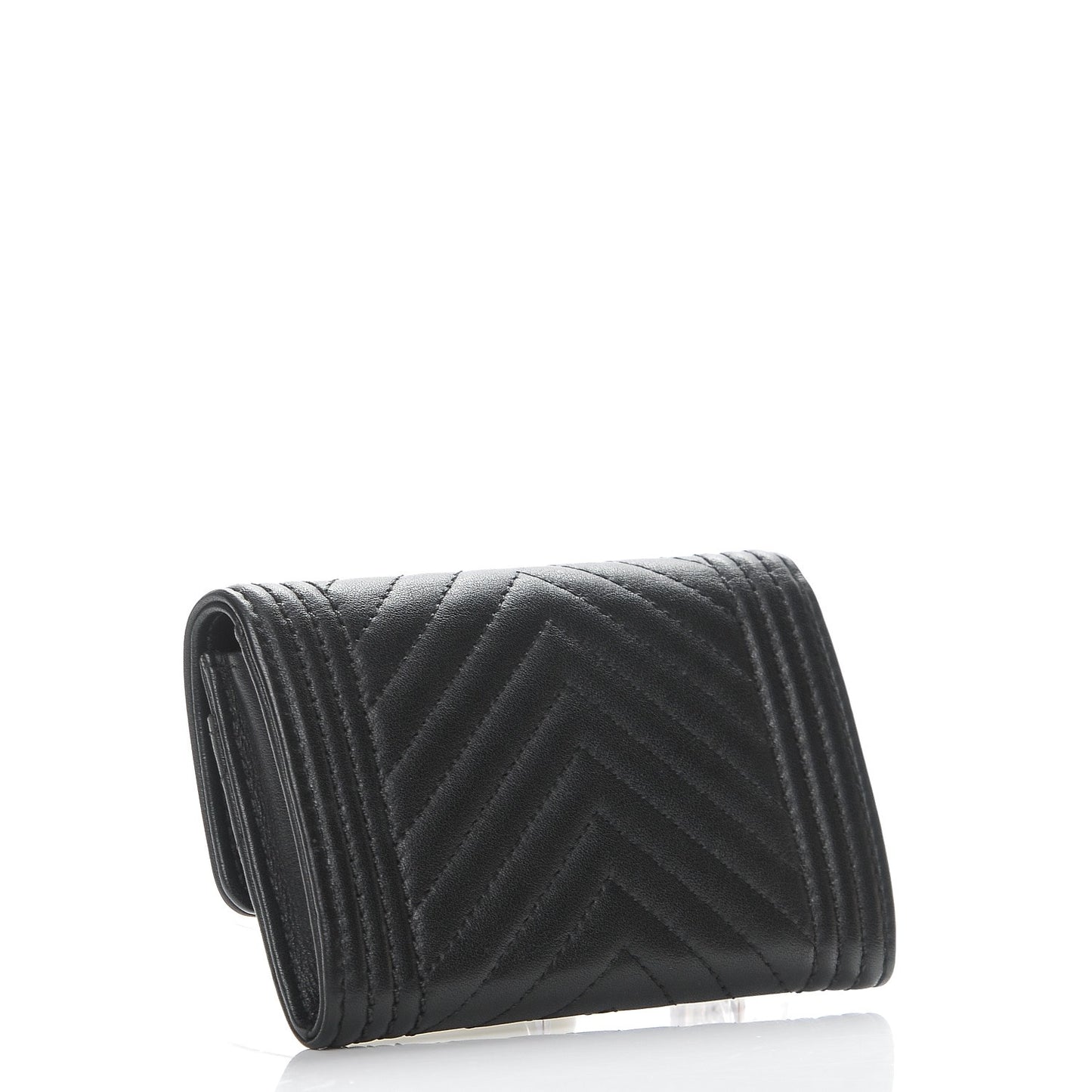 Calfskin Chevron Quilted Boy Card Holder Wallet Black
