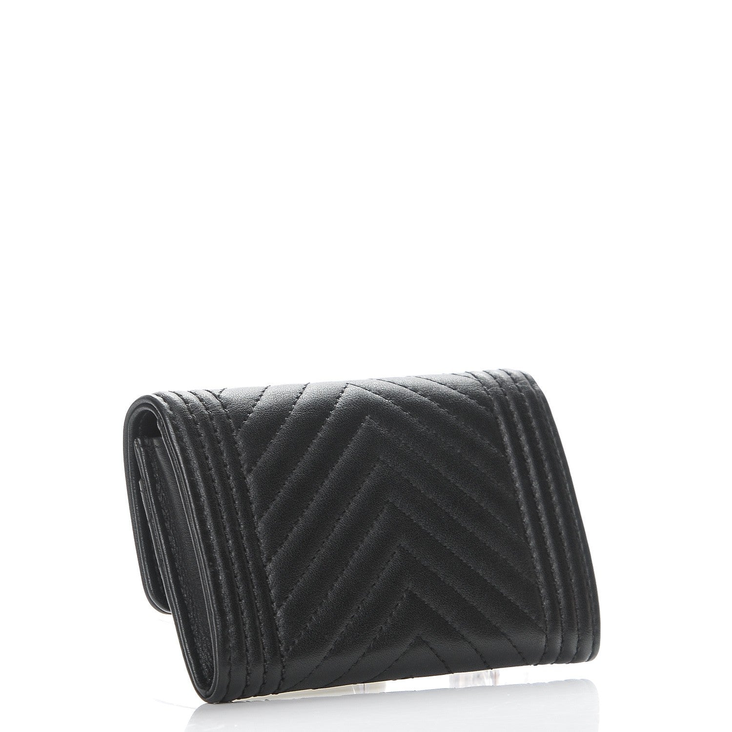 Chanel Calfskin Chevron Quilted Boy Card Holder Wallet Black 3 of 9