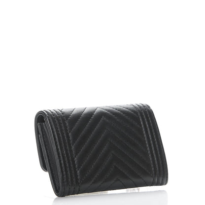 Chanel Calfskin Chevron Quilted Boy Card Holder Wallet Black 3 of 9