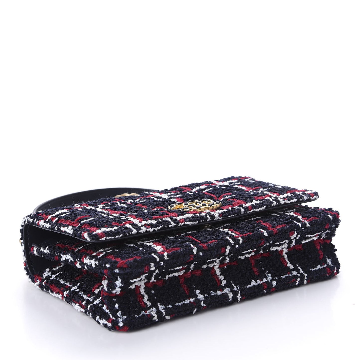 Wool Tweed Lambskin Quilted 19 Wallet On Chain WOC and Coin Purse Blue White Red