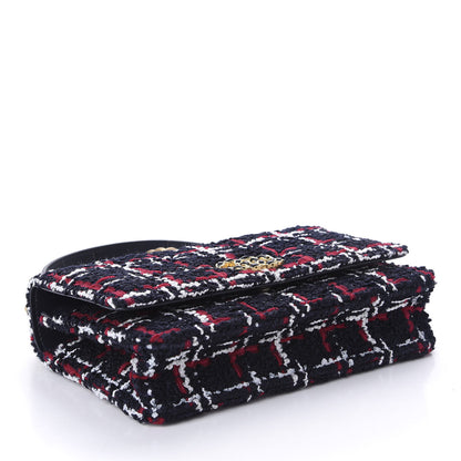 Chanel Wool Tweed Lambskin Quilted 19 Wallet On Chain WOC and Coin Purse Blue White Red 4 of 12