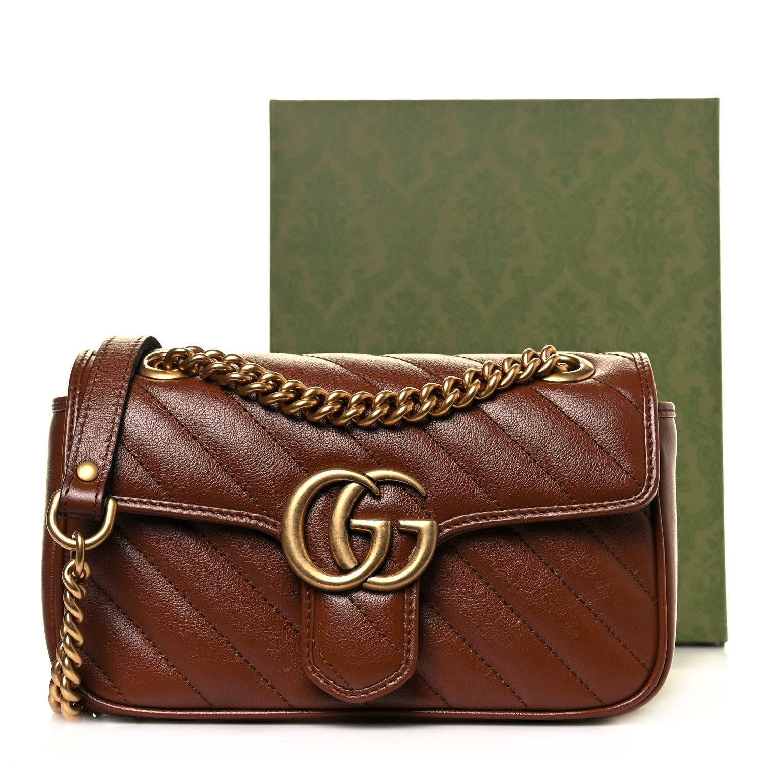 Gucci Azalea Calfskin Matelasse Diagonal Mini GG Marmont Shoulder Bag Cuir 12 of 12