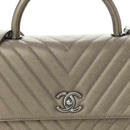 Chanel Metallic Caviar Chevron Quilted Small Coco Handle Flap Light Gold 8 of 11
