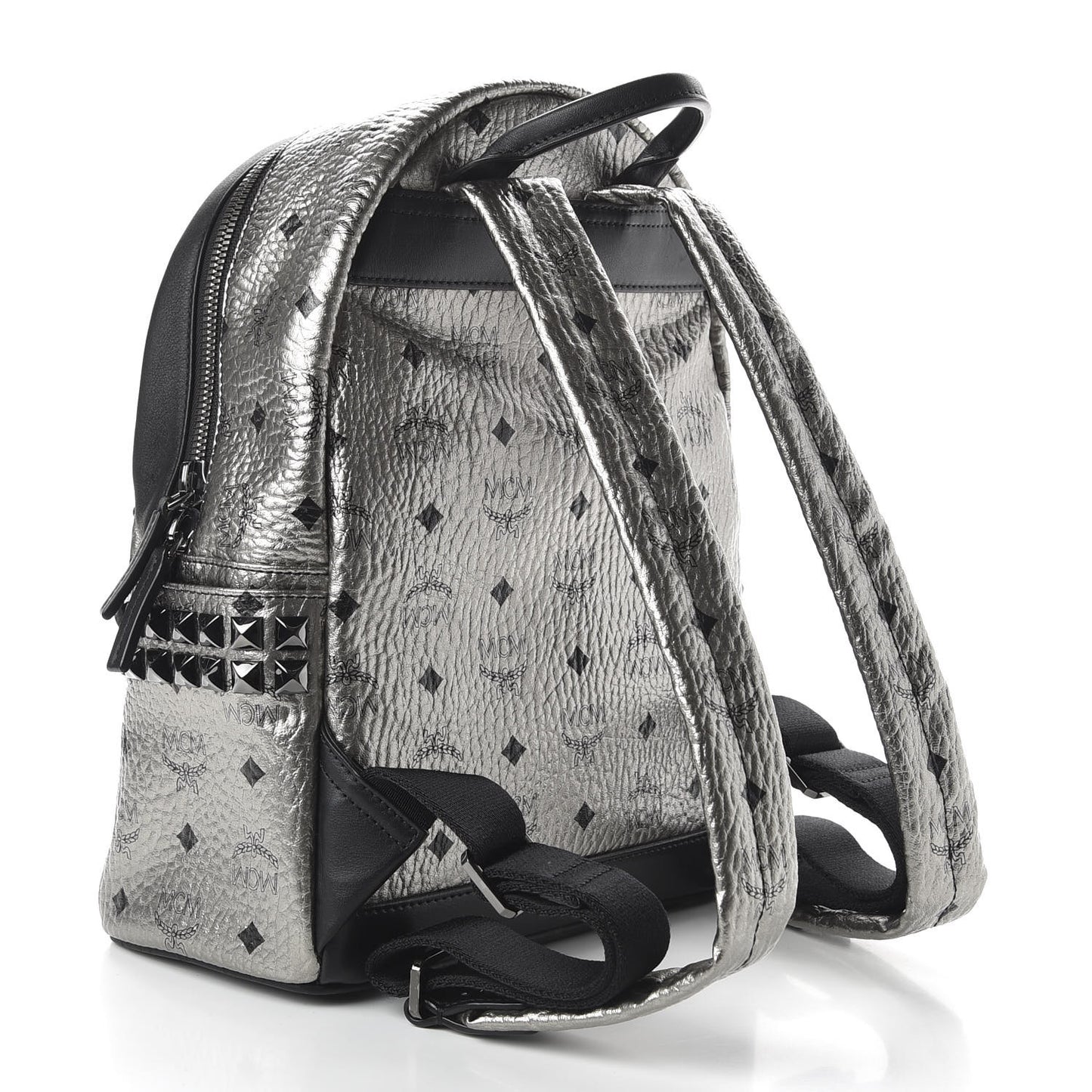 Metallic Visetos Side Stud Mini Stark Backpack Silver Black