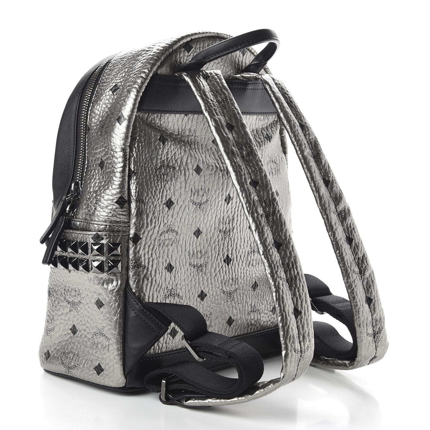 MCM Metallic Visetos Side Stud Mini Stark Backpack Silver Black 2 of 10