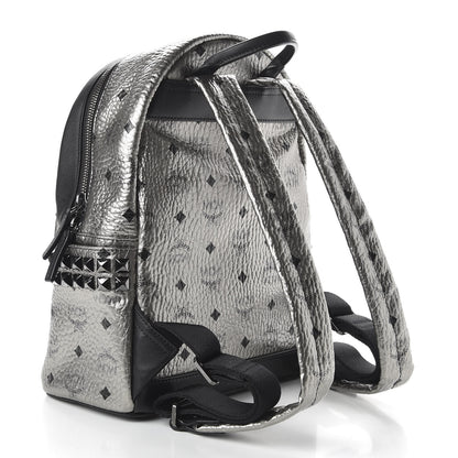 MCM Metallic Visetos Side Stud Mini Stark Backpack Silver Black 2 of 10