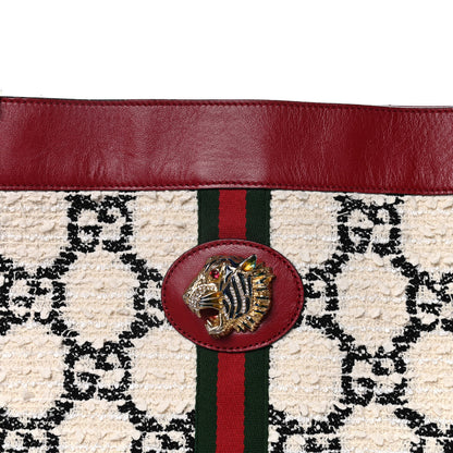 Gucci Tweed GG Monogram Large Rajah Chain Tote White Black Romantic Cherry 12 of 17
