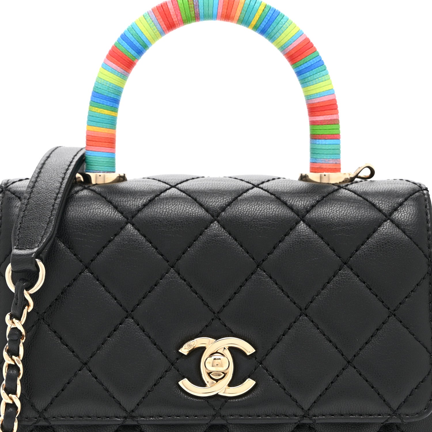 Chanel Goatskin Quilted Rainbow Extra Mini Coco Handle Flap Black 8 of 10