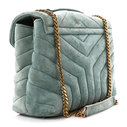 Saint Laurent Suede Calfskin Y Quilted Monogram Small Loulou Chain Satchel Vert Opaline 3 of 13