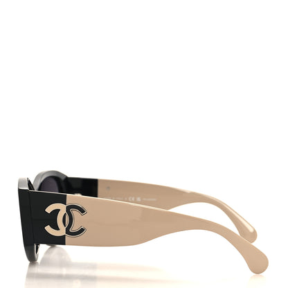 Chanel Acetate Polarized Rectangle Sunglasses 5524 Black Beige 3 of 8
