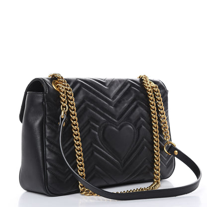 Gucci Calfskin Matelasse Medium GG Marmont Shoulder Bag Black 3 of 17
