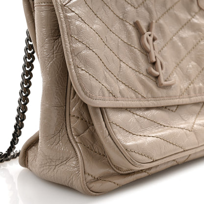 Saint Laurent Crinkled Calfskin Matelasse Monogram Medium Niki Chain Satchel Gold Sand 14 of 15