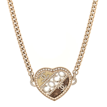 Chanel Crystal Crystal CC Coco Heart Necklace Gold 2 of 9
