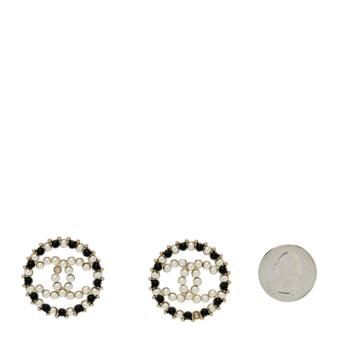 Resin Pearl CC Earrings Gold Black