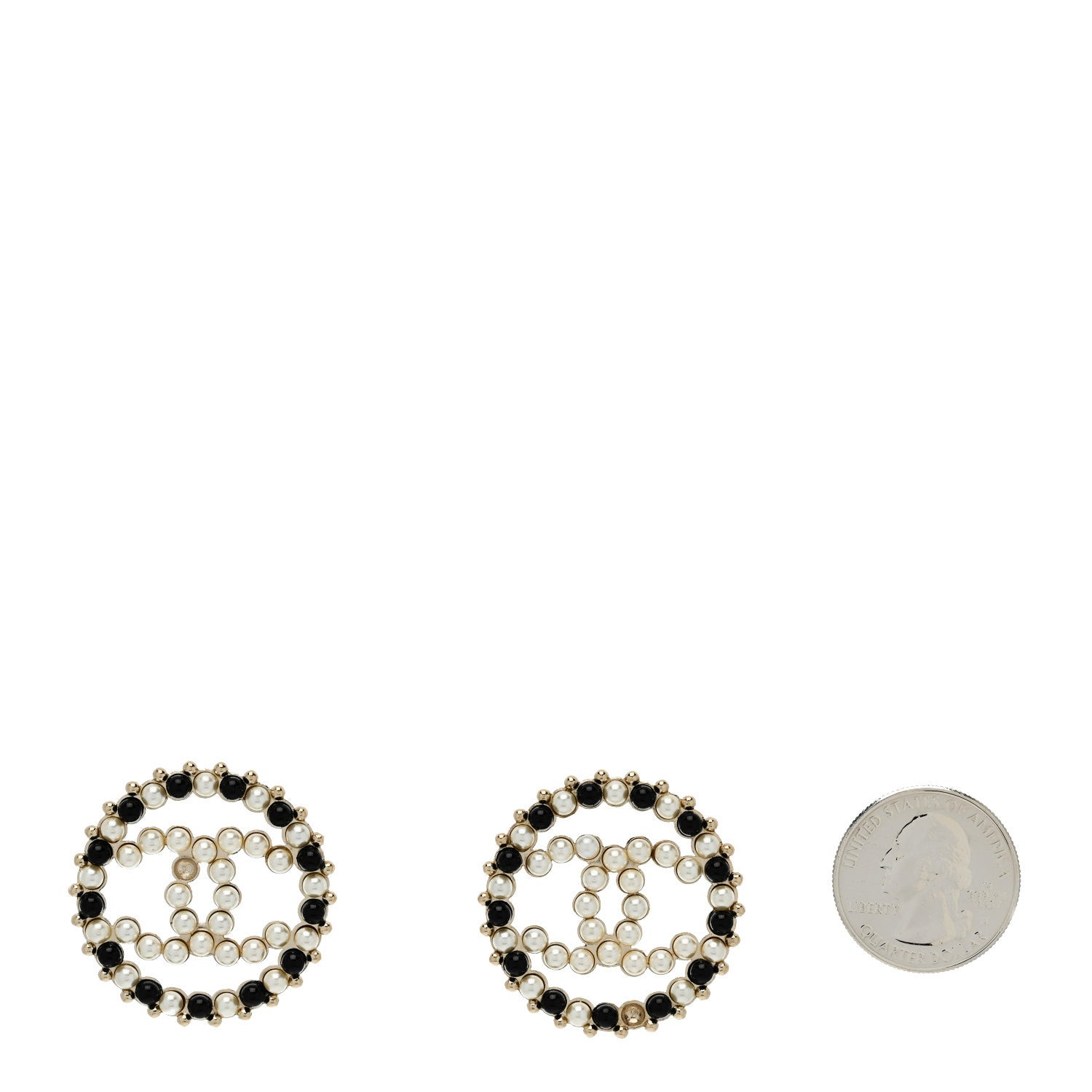 Chanel Resin Pearl CC Earrings Gold Black 2 of 6