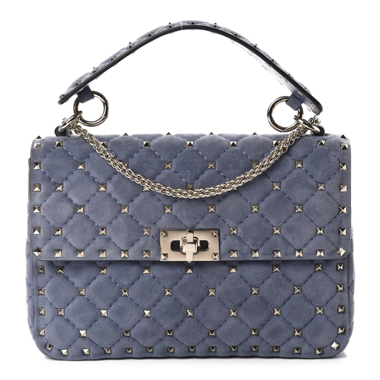 Suede Medium Rockstud Spike Shoulder Bag Blue