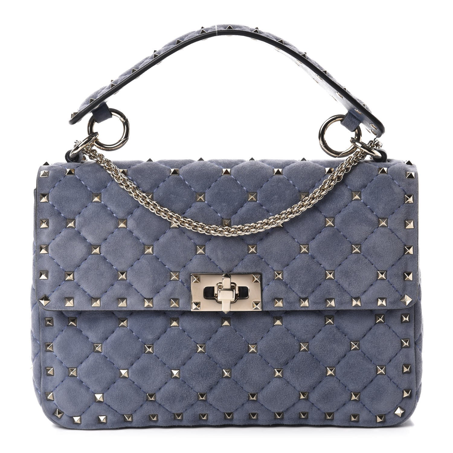 Valentino Garavani Suede Medium Rockstud Spike Shoulder Bag Blue 1 of 10