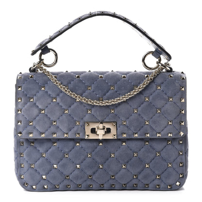 Valentino Garavani Suede Medium Rockstud Spike Shoulder Bag Blue 1 of 10