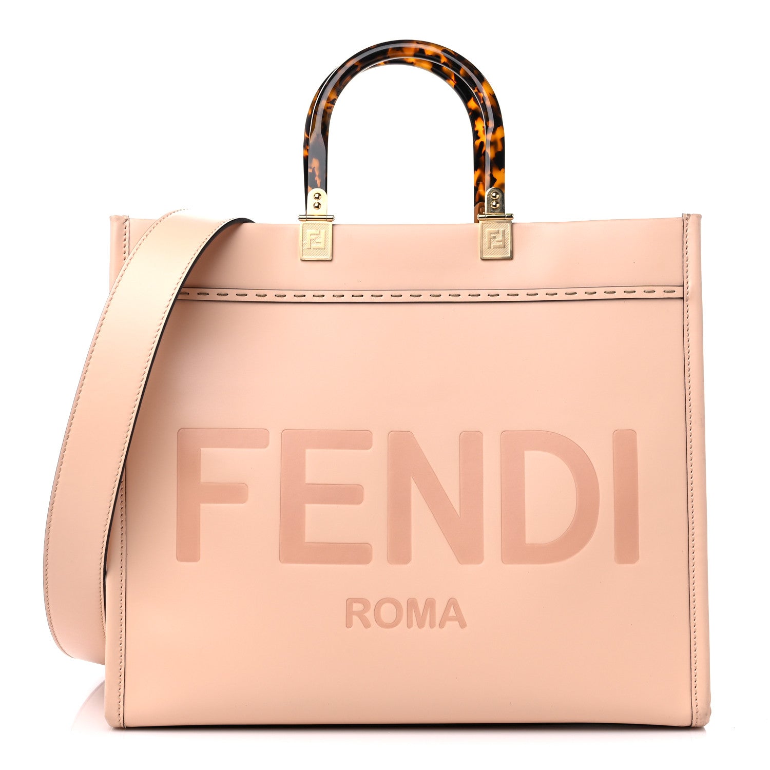 Fendi Vitello King Plexiglass Logo Embossed Medium Fendi Sunshine Shopper Tote Light Rose 1 of 12