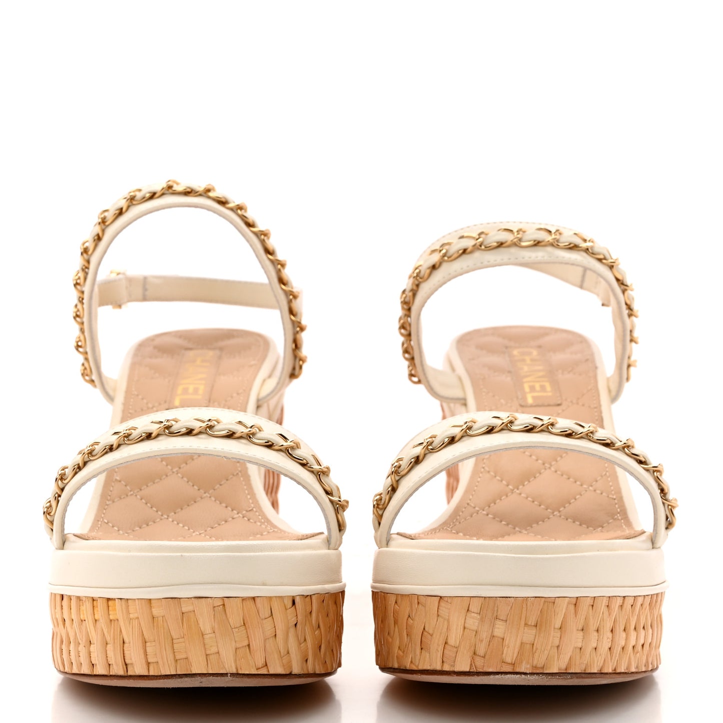 Lambskin Chain Platform Sandals 41 White
