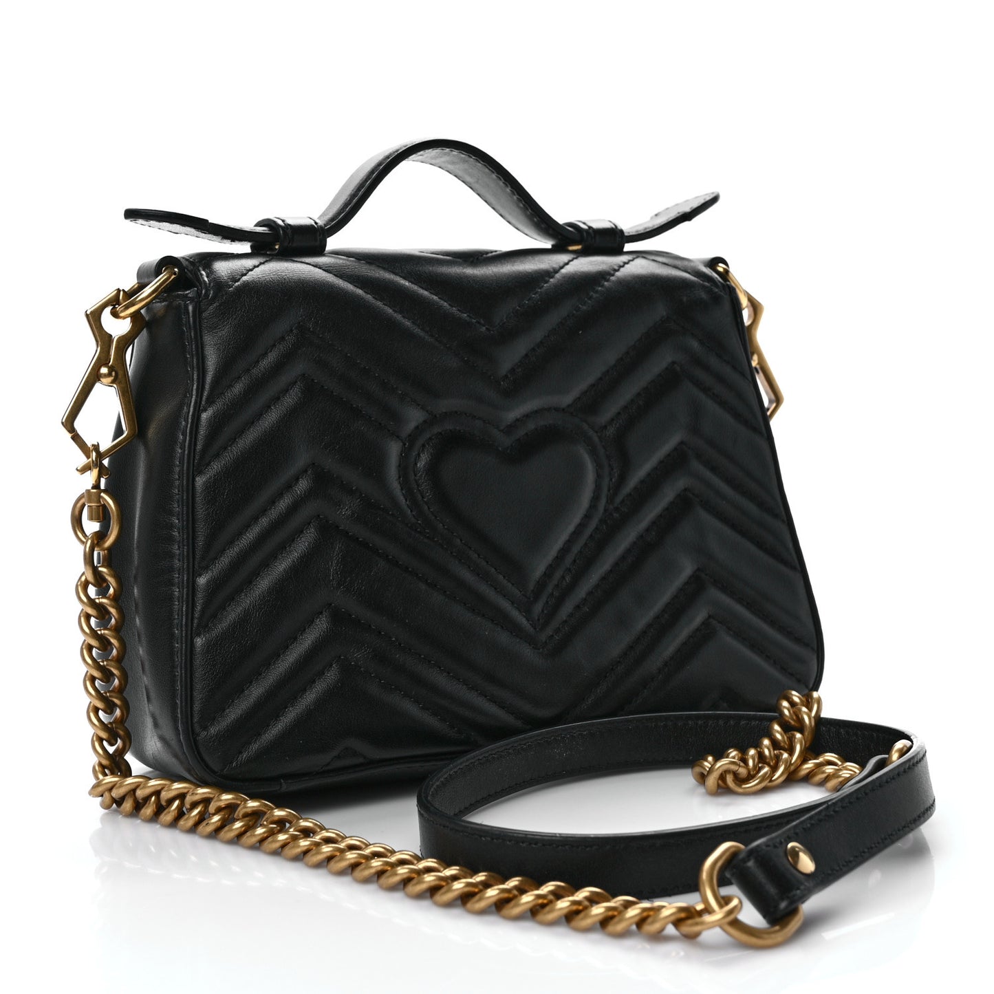 Calfskin Matelasse Mini GG Marmont Top Handle Shoulder Bag Black