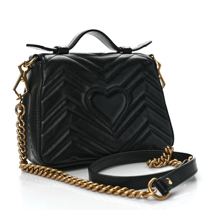 Gucci Calfskin Matelasse Mini GG Marmont Top Handle Shoulder Bag Black 3 of 11