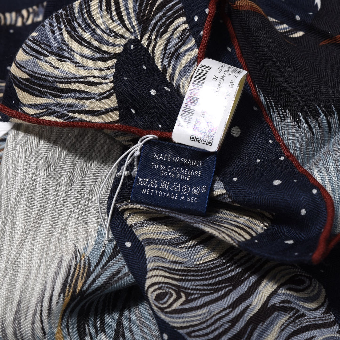 Cashmere Silk Awooooo Scarf 100 Marine Anthracite Gris