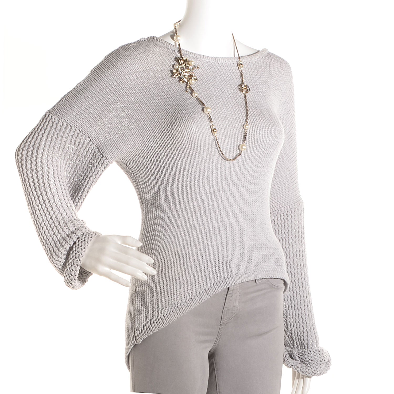 Chanel Crystal Pearl CC Leaf Necklace Gold 2 of 7