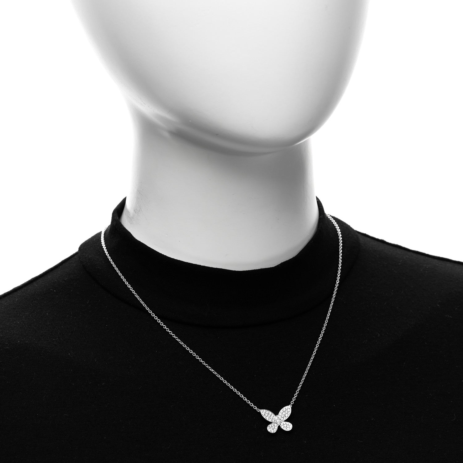 Graff 18K White Gold Diamond Small Butterfly Pendant Pave Necklace 2 of 5