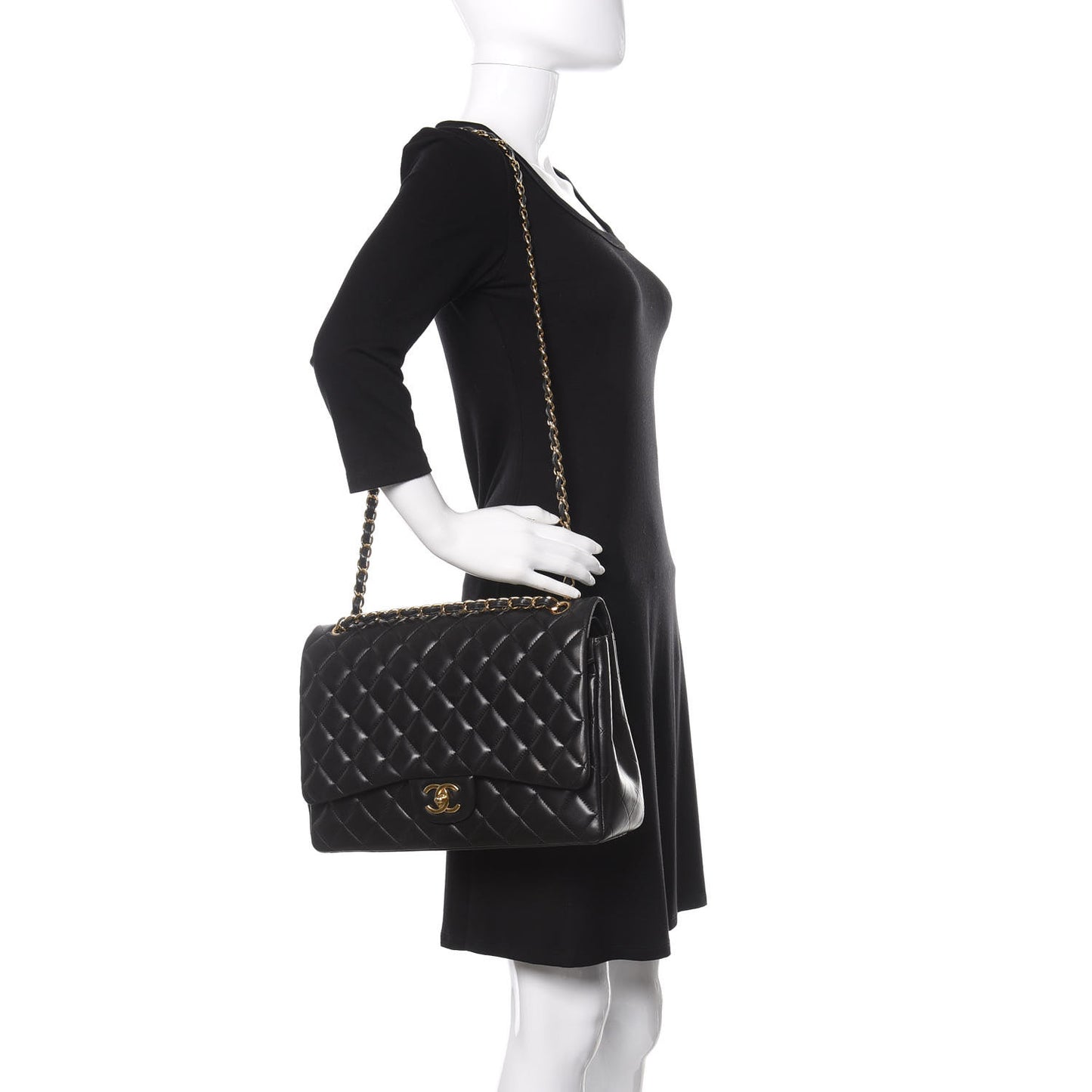 Lambskin Quilted Maxi Double Flap Black