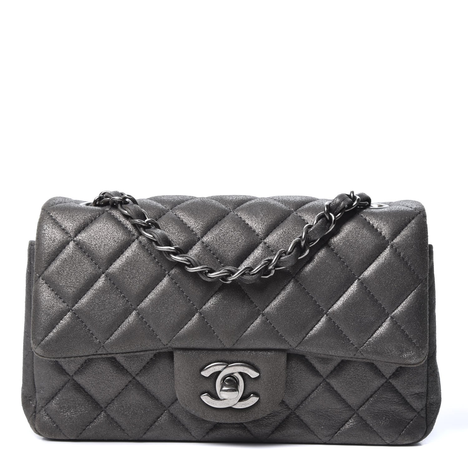 Chanel Iridescent Calfskin Quilted Mini Rectangular Flap Charcoal Grey 1 of 9