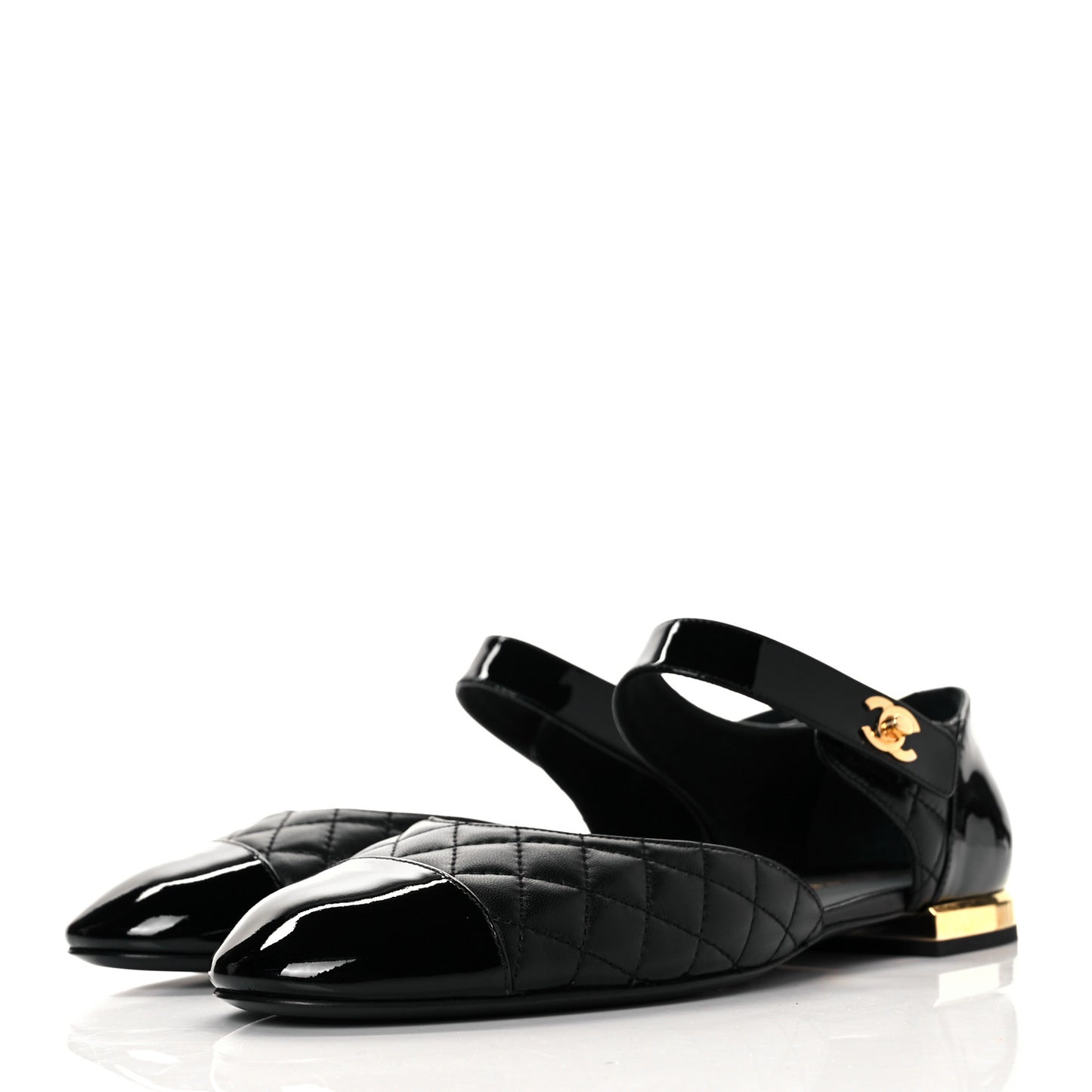 Patent Lambskin Quilted Cap Toe Ballerina Flats 39.5 Black