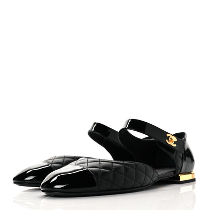 Chanel Patent Lambskin Quilted Cap Toe Ballerina Flats 39.5 Black 5 of 20