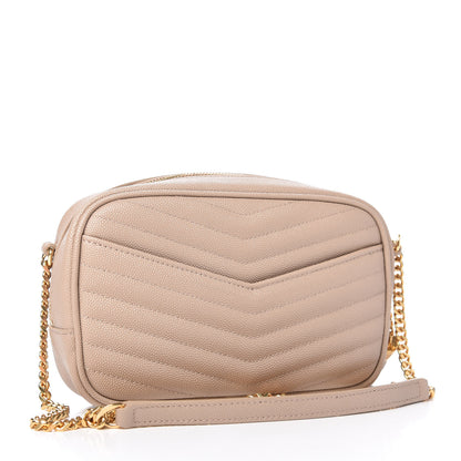 Saint Laurent Grain De Poudre Matelasse Monogram Mini Lou Camera Bag Dark Beige 3 of 9