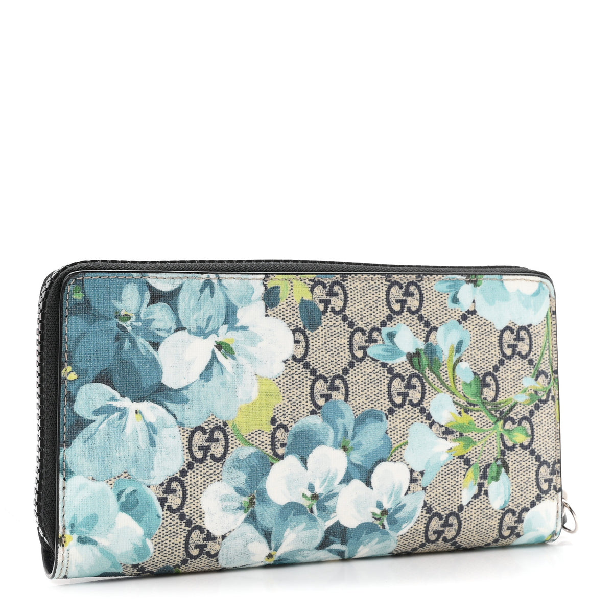 GG Supreme Monogram Blooms Zip Around Wallet Blue